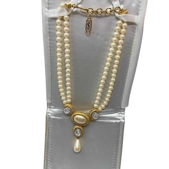 Yves Saint Laurent Vintage Faux Pearl Necklace – Statement Costume Jewelry YSL - Picture 5 of 11